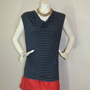 Judith & Charles tank sleeveless blue black stripes cowl neck size Medium